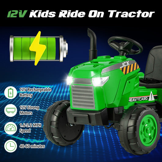 12V Kids Ride On Tractor with Trailer and Remote Control-Green