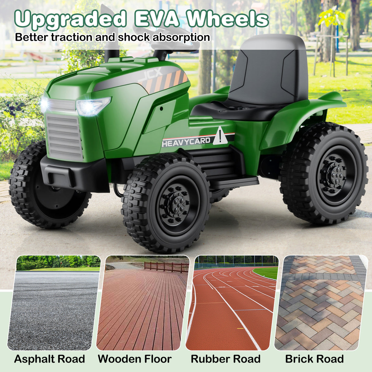 12V 2-in-1 Kids Ride On Tractor with Trailer and 3-Gear Shift-Grayish Green