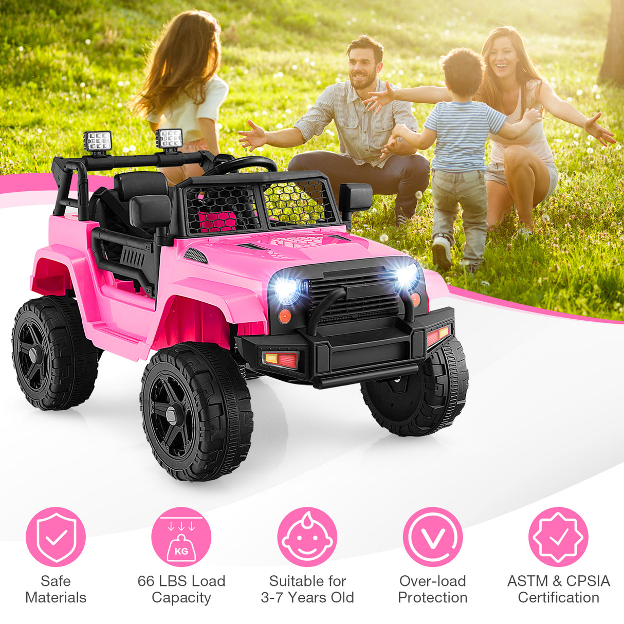 12V Kids Ride On Truck with Remote Control and Headlights-Black