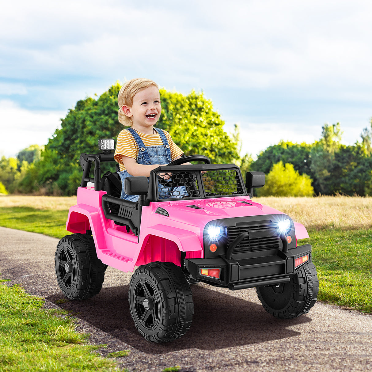 12V Kids Ride On Truck with Remote Control and Headlights-Black