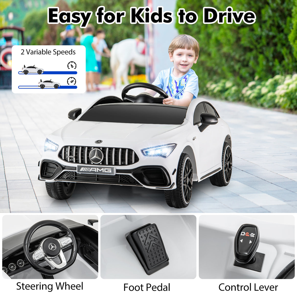12V Kids Ride on Car Mercedes-Benz AMG CLA 45 with Remote-White