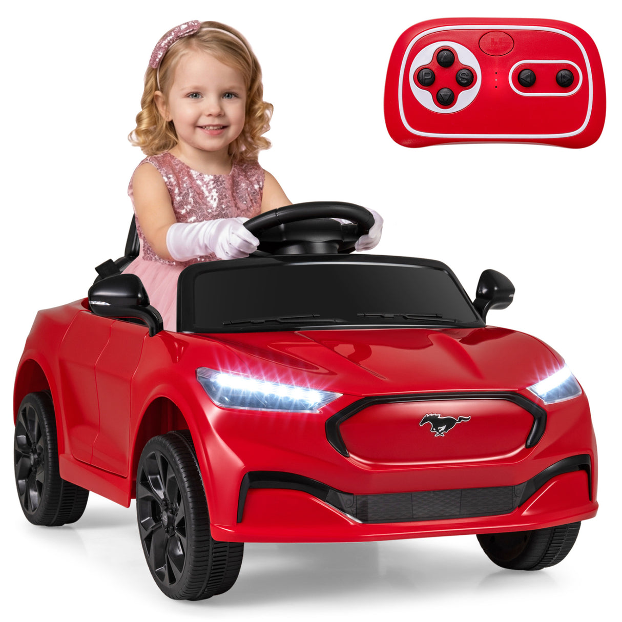 12V Kids Ride on Car Licensed Ford Mach E with Parent Control and Horn-Red