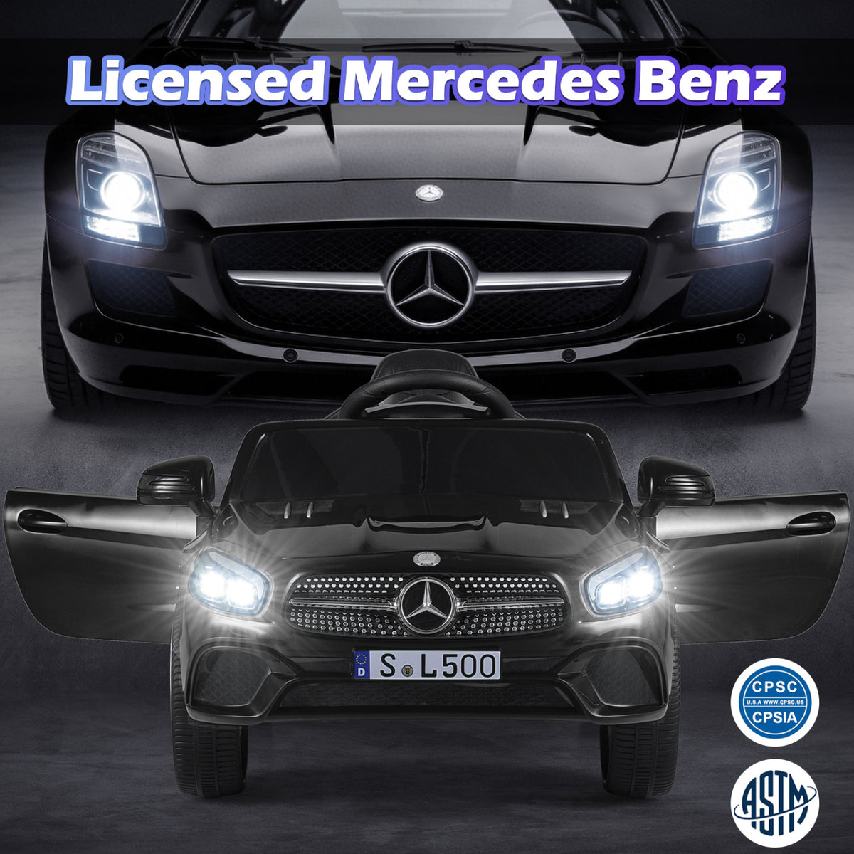 12V Kids Ride on Car Licensed Mercedes-Benz with Remote and Music-Black