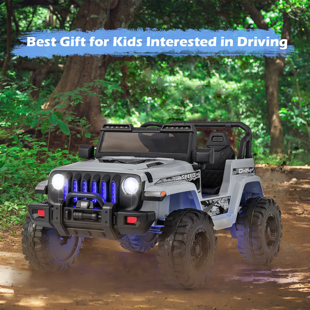 12V Kids Ride-on Jeep Car with 2.4 G Remote Control-Gray
