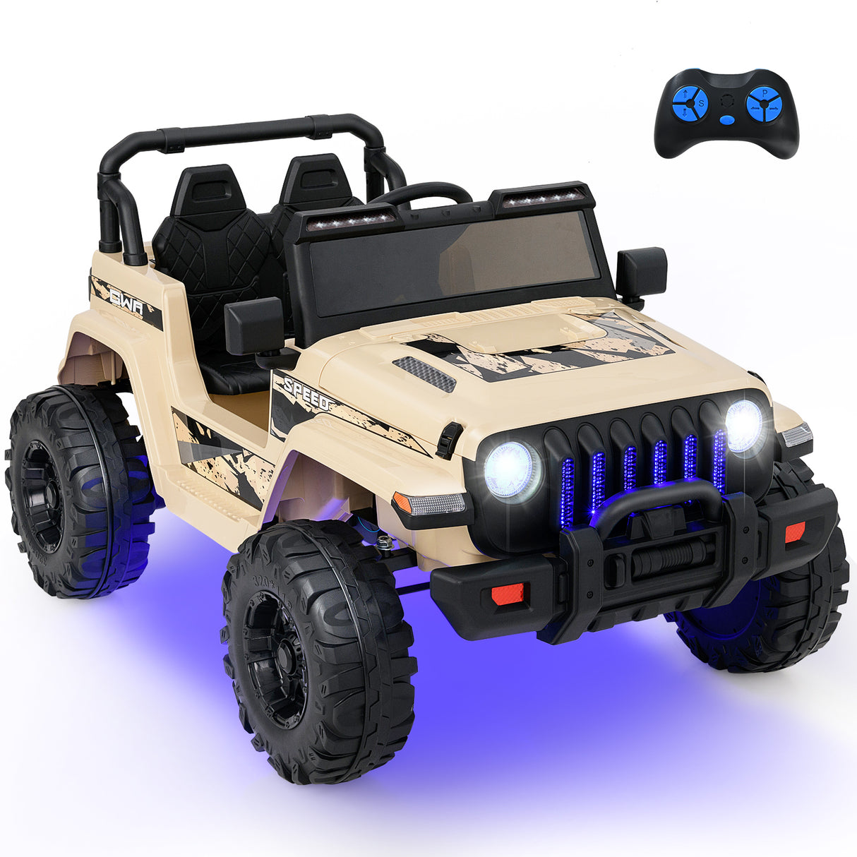 12V Kids Ride-on Jeep Car with 2.4 G Remote Control-Khaki