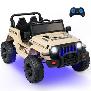 12V Kids Ride-on Jeep Car with 2.4 G Remote Control-Khaki