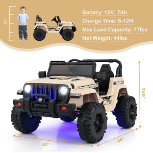 12V Kids Ride-on Jeep Car with 2.4 G Remote Control-Khaki