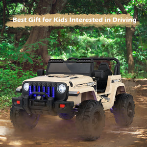 12V Kids Ride-on Jeep Car with 2.4 G Remote Control-Khaki