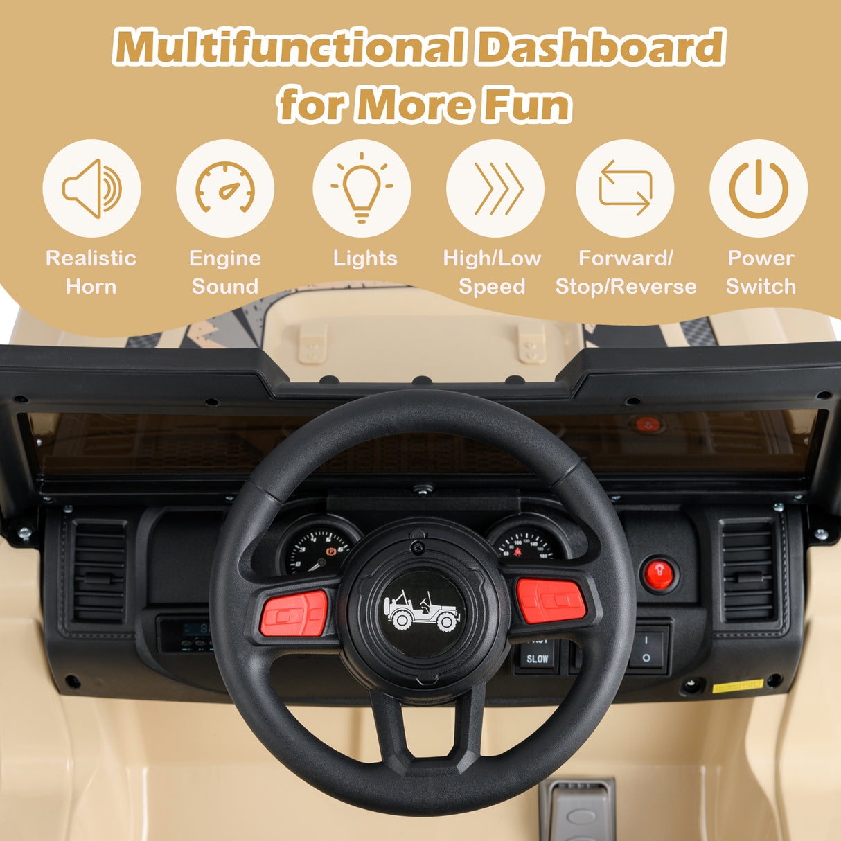 12V Kids Ride-on Jeep Car with 2.4 G Remote Control-Khaki