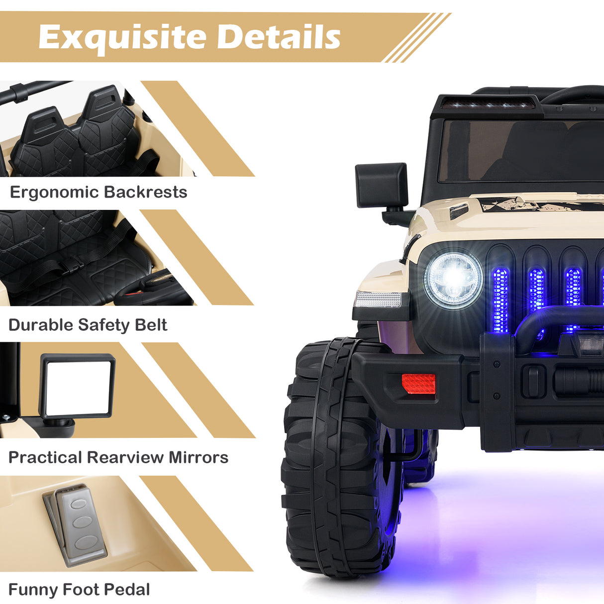 12V Kids Ride-on Jeep Car with 2.4 G Remote Control-Khaki