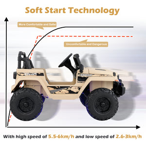12V Kids Ride-on Jeep Car with 2.4 G Remote Control-Khaki