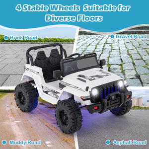 12V Kids Ride-on Jeep Car with 2.4 G Remote Control-White