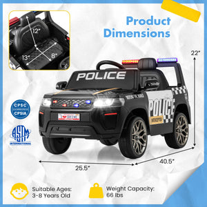 12V Kids Ride on Police Car with Remote and Siren Flashing Lights-Black