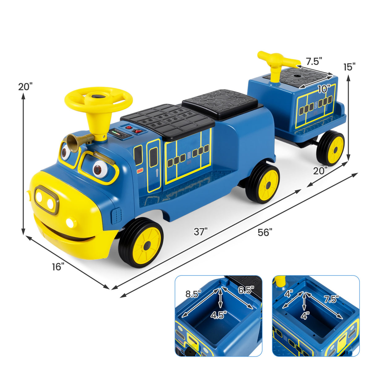 12V Kids Ride on Train 3-Seater with Detachable Carriage Licensed Chuggington-Blue