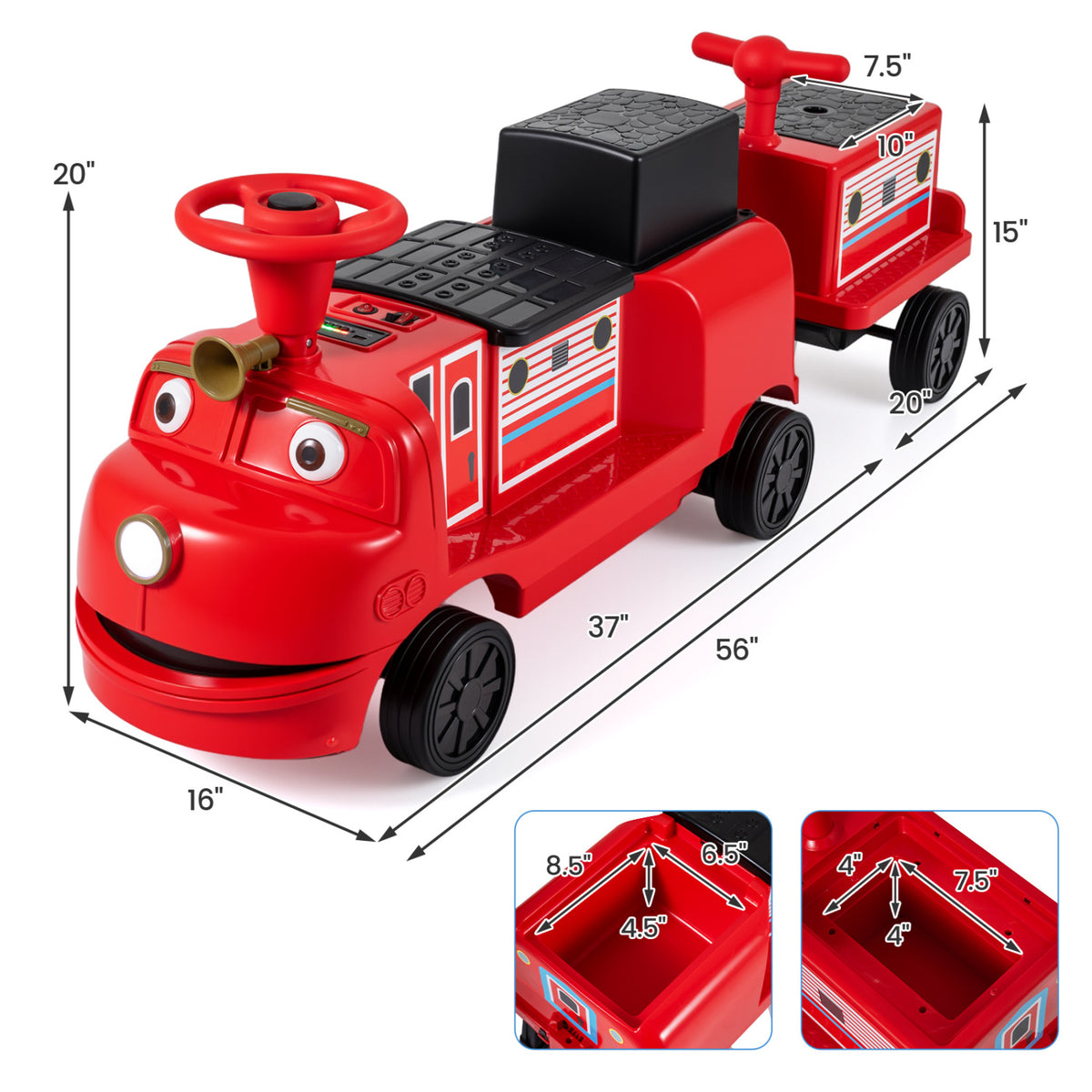 12V Kids Ride on Train 3-Seater with Detachable Carriage Licensed Chuggington-Red
