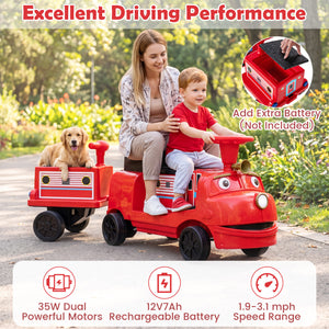 12V Kids Ride on Train 3-Seater with Detachable Carriage Licensed Chuggington-Red