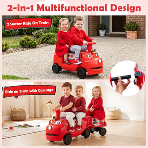 12V Kids Ride on Train 3-Seater with Detachable Carriage Licensed Chuggington-Red