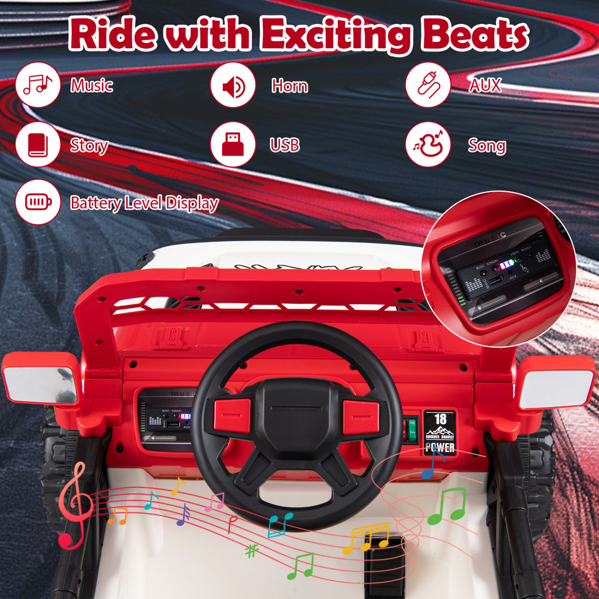 12V Kids Ride on Truck with Remote Control and 3 Speeds-Red