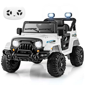 12V Kids Ride on Truck Car with Remote Control Threaded Wheels and 3 Speeds-White