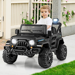 12V Kids Ride on Truck Car with Remote Control Threaded Wheels and 3 Speeds-Black