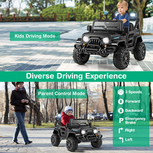 12V Kids Ride on Truck Car with Remote Control Threaded Wheels and 3 Speeds-Black