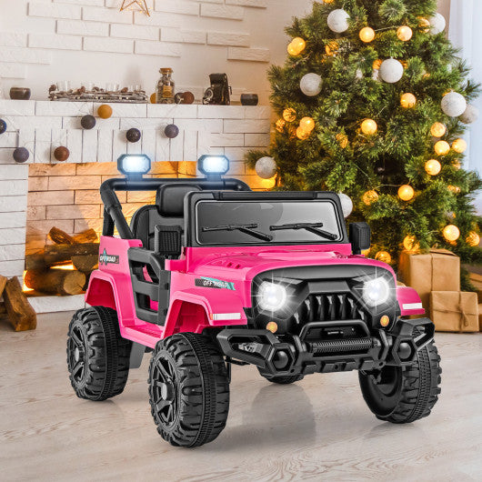 12V Kids Ride on Truck Car with Remote Control Threaded Wheels and 3 Speeds-Pink