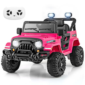 12V Kids Ride on Truck Car with Remote Control Threaded Wheels and 3 Speeds-Pink