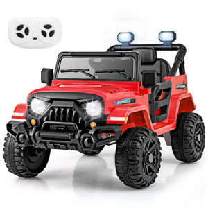 12V Kids Ride on Truck Car with Remote Control Threaded Wheels and 3 Speeds-Red