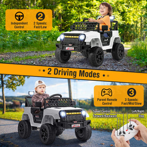 12V Kids Ride on Truck Car with Parental Remote and Music Player-White