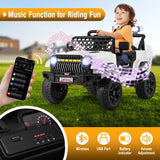 12V Kids Ride on Truck Car with Parental Remote and Music Player-White