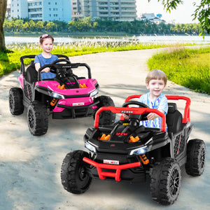 12V Kids Ride on Truck Off-Road UTV with Parental Remote and Lights-Black
