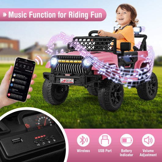 12V Kids Ride on Truck Car with Parental Remote and Music Player-Pink