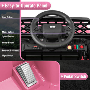 12V Kids Ride on Truck Car with Parental Remote and Music Player-Pink