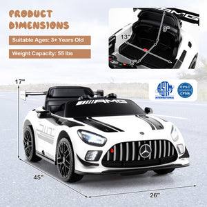 12V Kids Ride-On Car Mercedes-AMG GT3 Licensed with Adjustable Speed-White