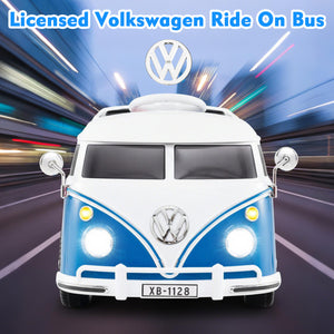 12V Ride On Car Licensed Volkswagen Ride-on Bus with Cup Holder and LED Headlights for 3+ Years Old-Blue