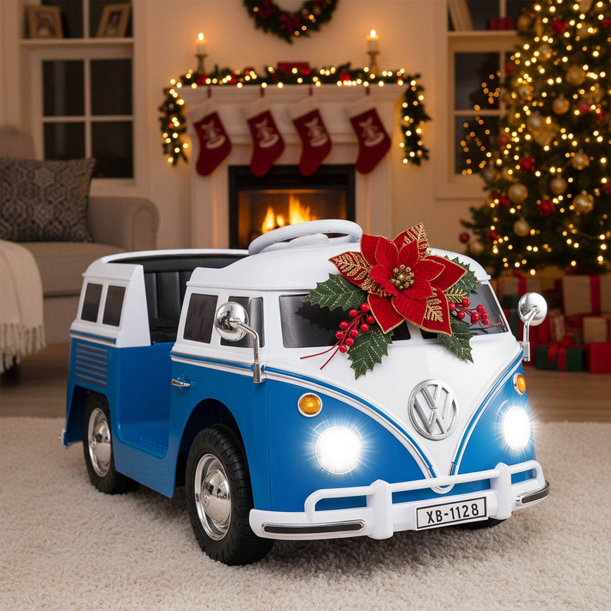 12V Ride On Car Licensed Volkswagen Ride-on Bus with Cup Holder and LED Headlights for 3+ Years Old-Blue