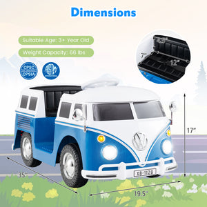 12V Ride On Car Licensed Volkswagen Ride-on Bus with Cup Holder and LED Headlights for 3+ Years Old-Blue