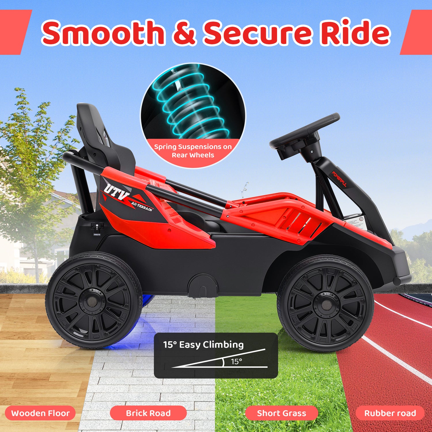 12V Ride on Car Electric UTV with Remote and Music for Big Kids-Red