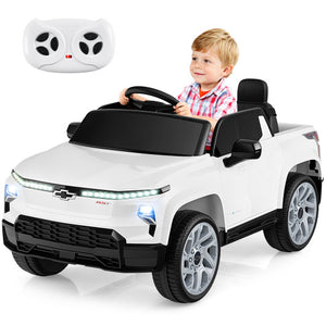 12V Ride on Car Truck Licensed Chevrolet with Remote Control Gift for 3+-White