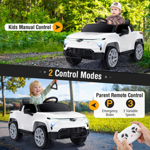 12V Ride on Car Truck Licensed Chevrolet with Remote Control Gift for 3+-White