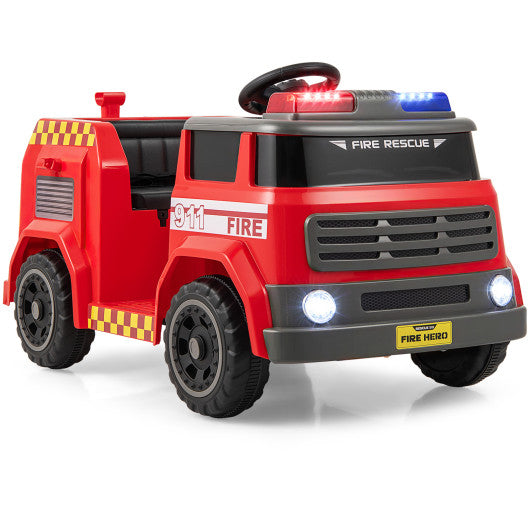 12V Ride on Fire Truck Powered Car with Water Gun and Interphone-Red