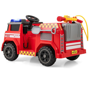 12V Ride on Fire Truck Powered Car with Water Gun and Interphone-Red