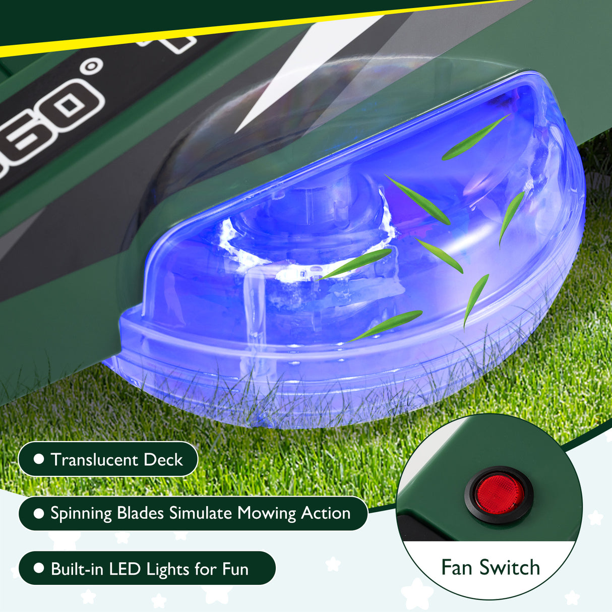 12V Ride on Lawn Mower for Kids with Dual Control Sticks and LED Lights-Green