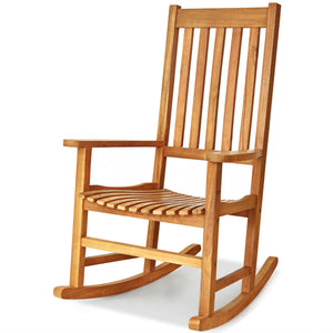 Indoor Outdoor Wooden High Back Rocking Chair-Black