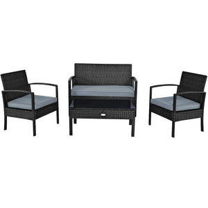 4 Pieces Patio Rattan Cushioned Furniture Set-Gray