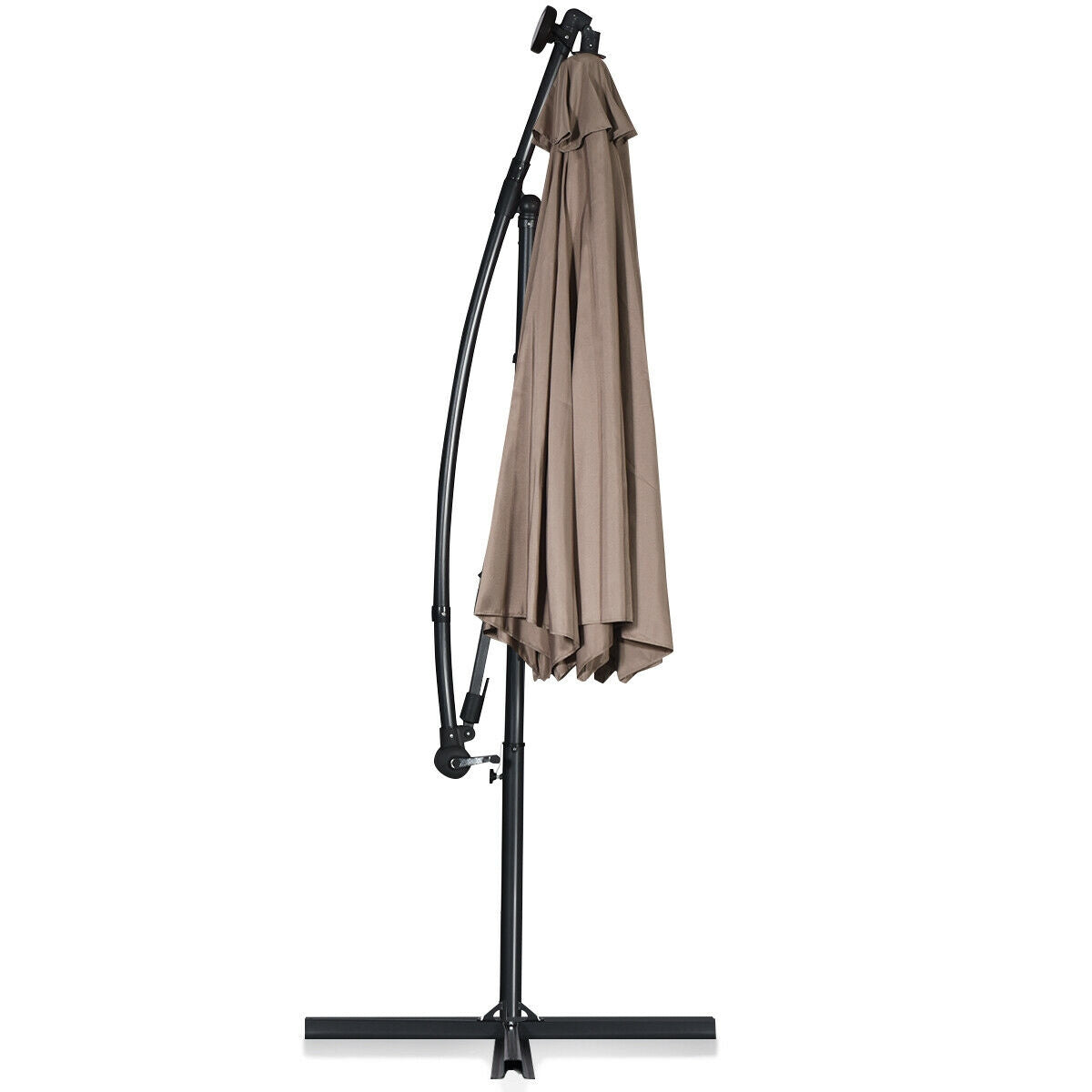 10 ft 360 ° Rotation Solar Powered LED Patio Offset Umbrella without Weight Base-Tan