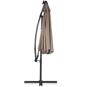 10 ft 360 ° Rotation Solar Powered LED Patio Offset Umbrella without Weight Base-Tan