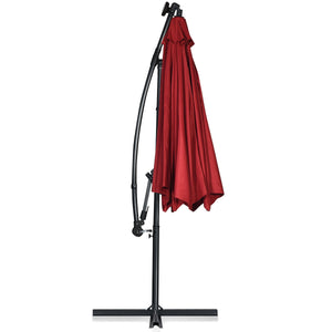 10 ft 360 ° Rotation Solar Powered LED Patio Offset Umbrella without Weight Base-Dark Red
