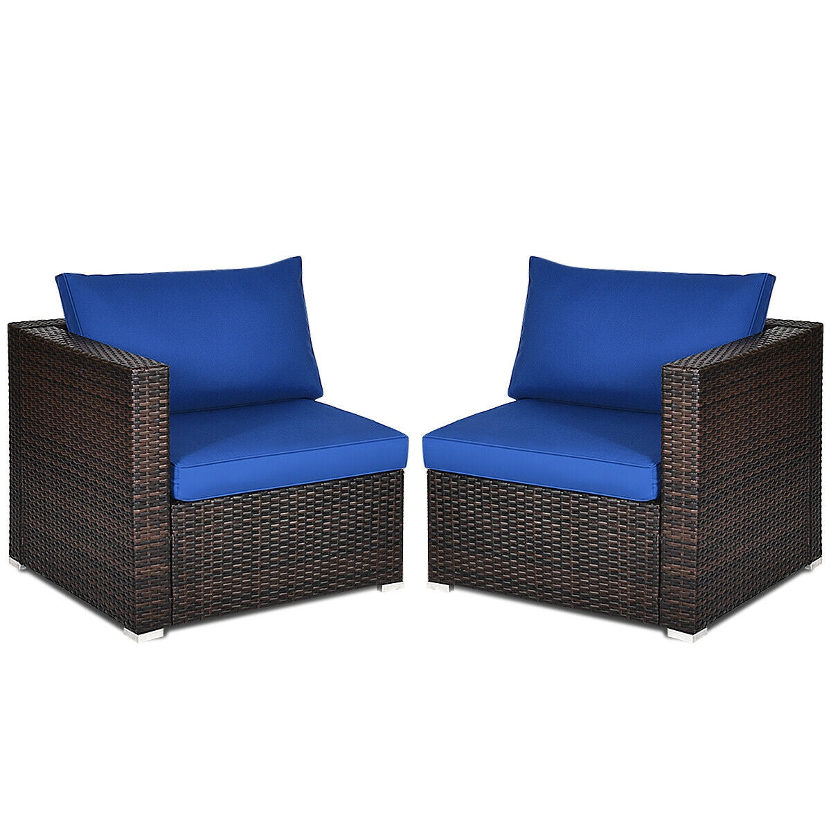 2PCS Patio Rattan Sectional Conversation Sofa Set-Navy