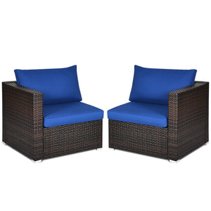 2PCS Patio Rattan Sectional Conversation Sofa Set-Navy